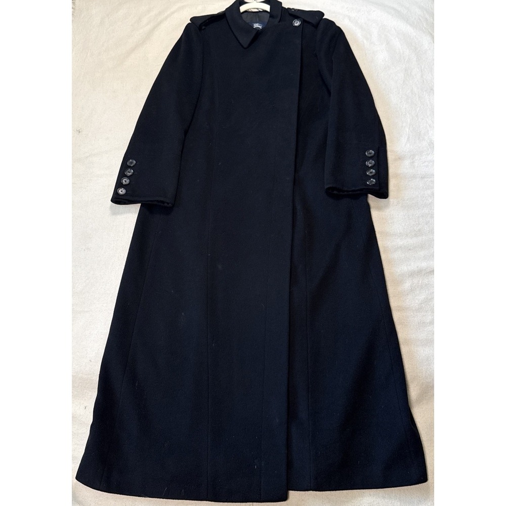 Burberry London Asymmetrical Wool Maxi Trench Coat 100% Cashmere Sz US 12 Flaws - Picture 2 of 16